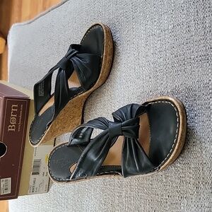 Born Monte Carlo Black Leather Wedge Sandals | Size 7 | Excellent Condition